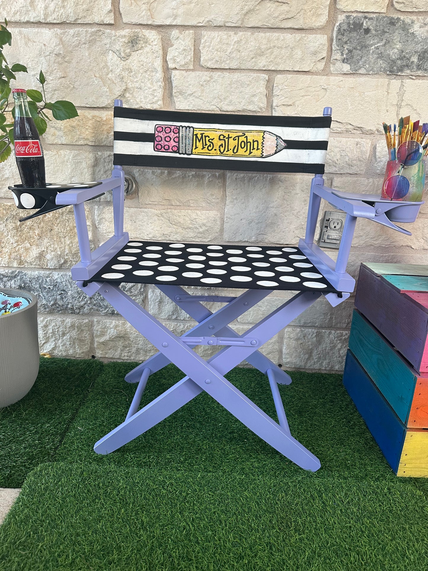 Sweet Lilac Custom Director Chair Hand painted and Personalized by Jez just for you = JEZ4U with 1 free cupholder ready to ship