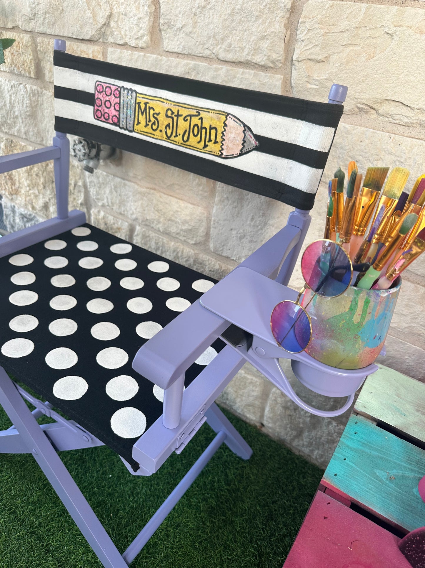 Sweet Lilac Custom Director Chair Hand painted and Personalized by Jez just for you = JEZ4U with 1 free cupholder ready to ship