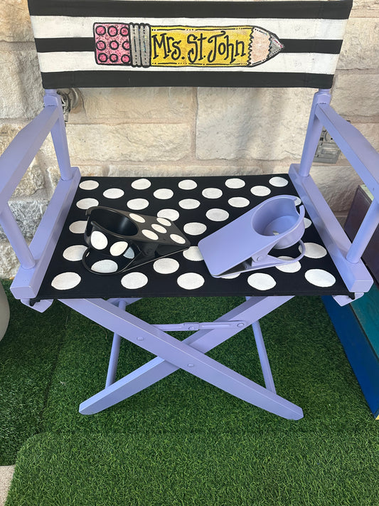 Sweet Lilac Custom Director Chair Hand painted and Personalized by Jez just for you = JEZ4U with 1 free cupholder ready to ship