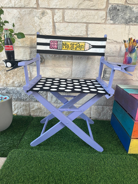 Sweet Lilac Custom Director Chair Hand painted and Personalized by Jez just for you = JEZ4U with 1 free cupholder ready to ship